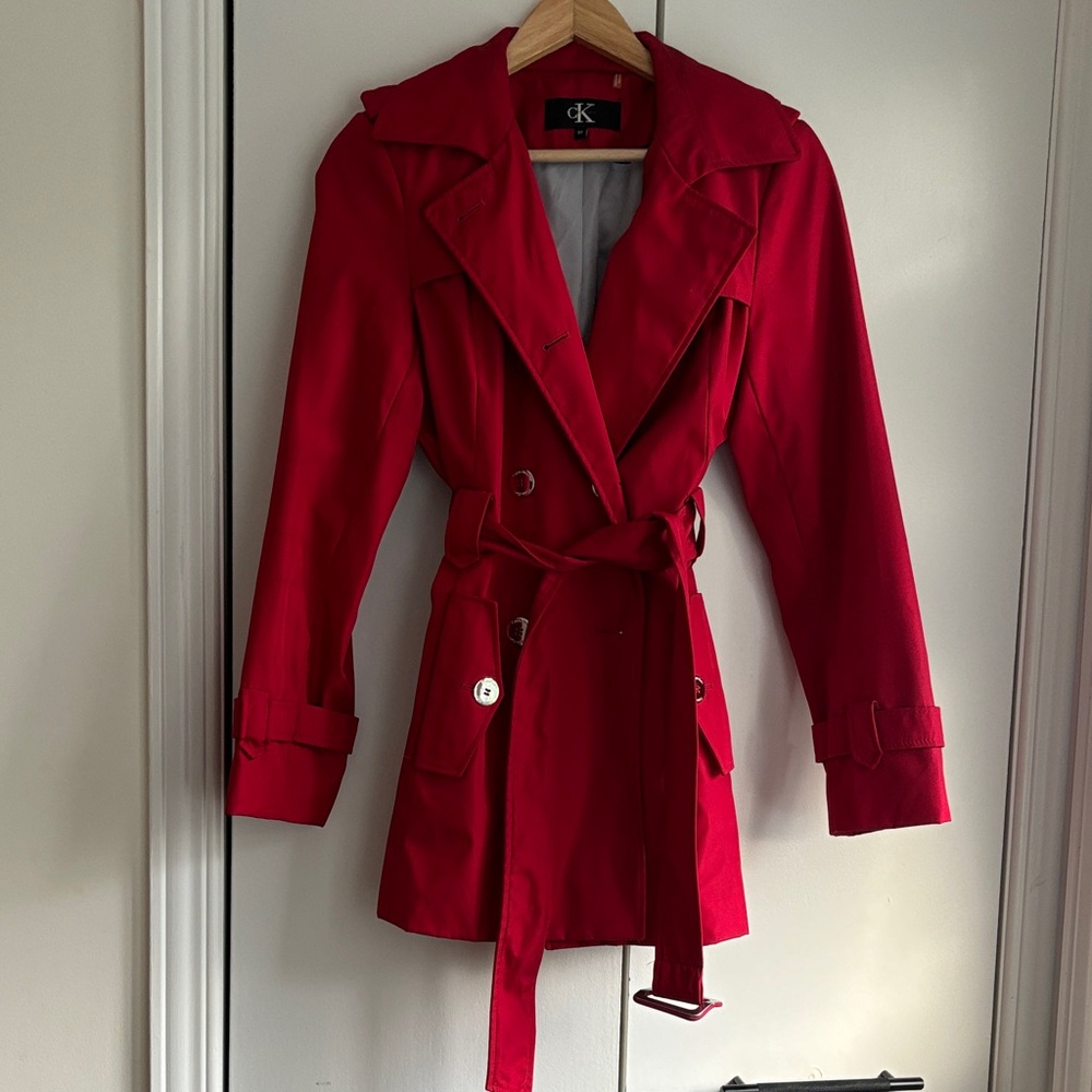 Calvin Klein Bold Red Trench Coat for Women